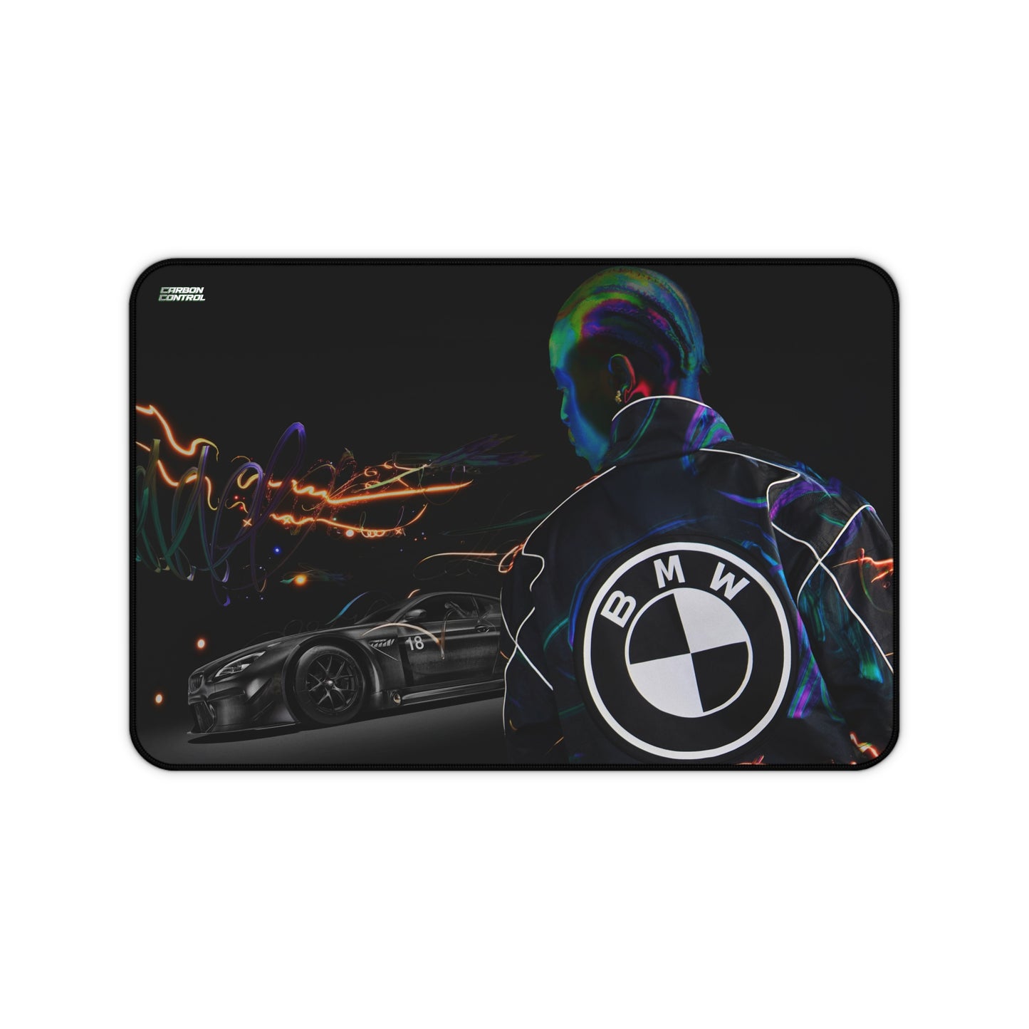 BMW Neon Racer Desk Mat — Gaming/Workstation Mouse Pad with Automotive Artwork